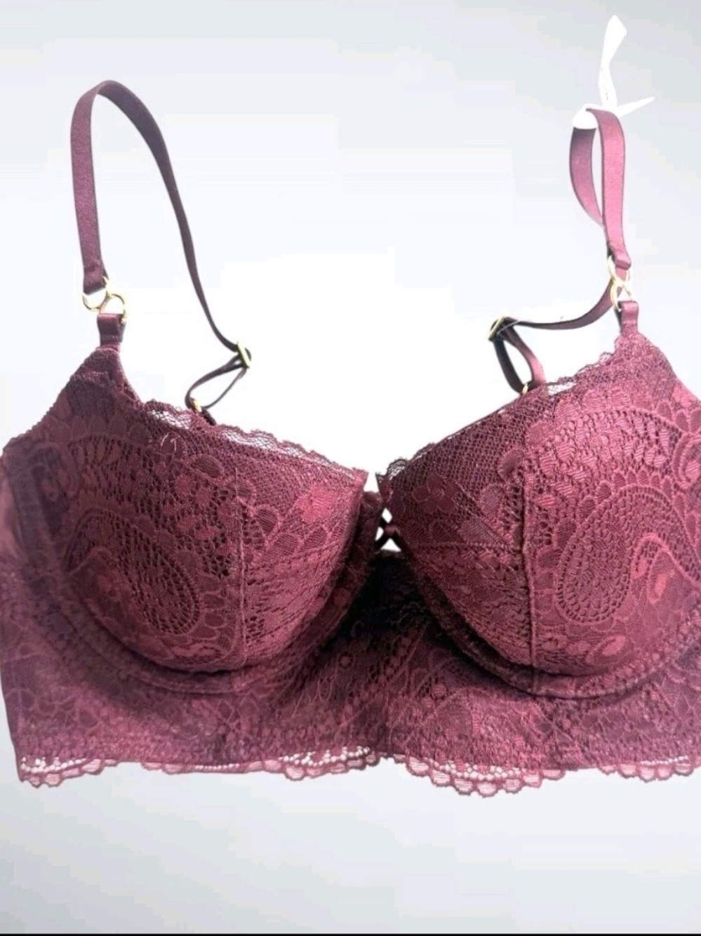 aerie Burgundy Lace Longline Bra with Adjustable Straps